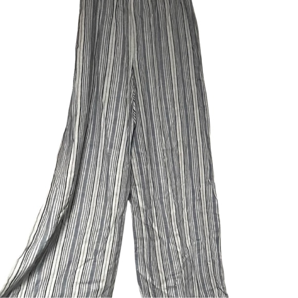 NWOT Ellen Tracy Women's Linen Smocked Wide Leg Pant Blue and Tan Stripe‎ Size S - Picture 3 of 7